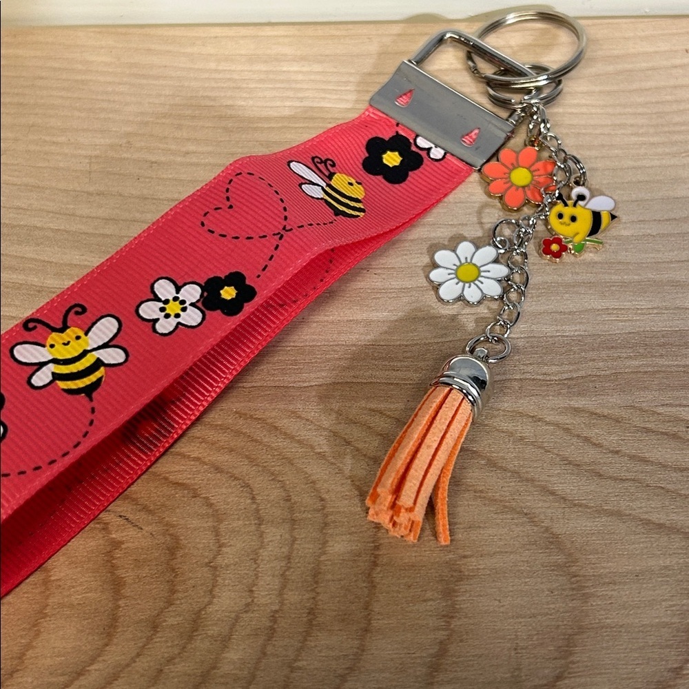 Bee and Flower Keychain with Tassel